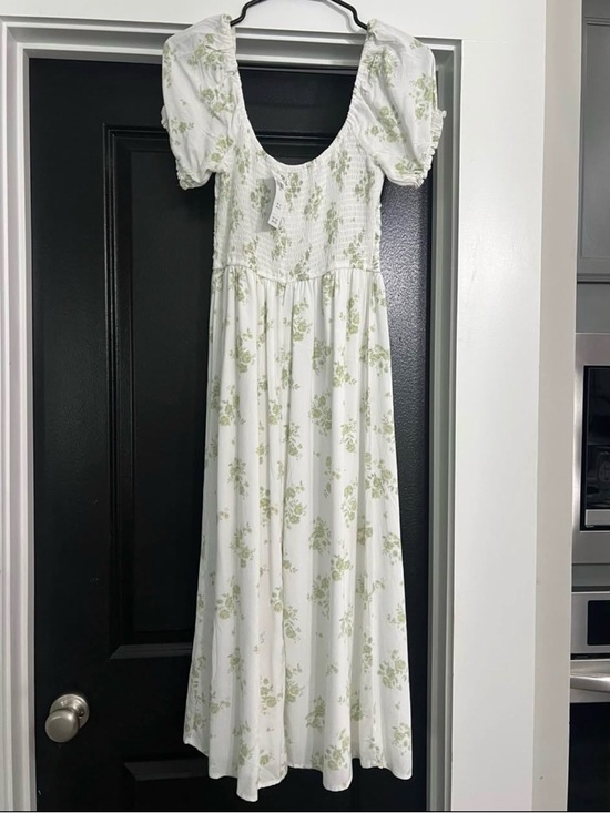 American Eagle Outfitters Dresses & Skirts - American Eagle Outfitters White Maxi Dress with Light Green Floral Print